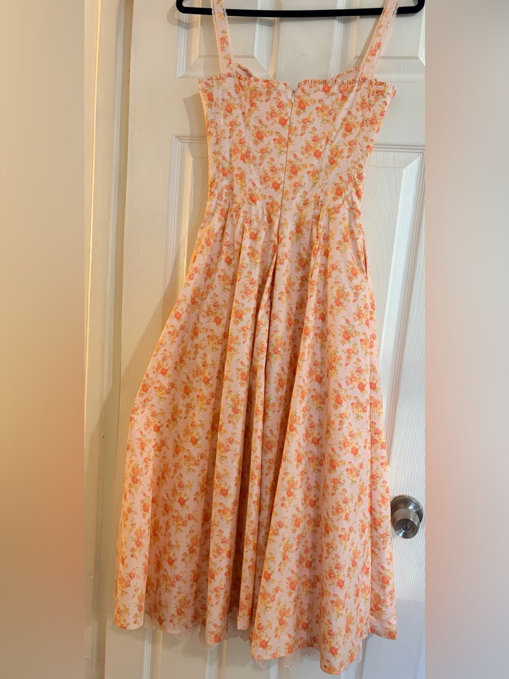 House of CB Pink Floral Midi Dress with Lace Straps - Picture 4 of 5
